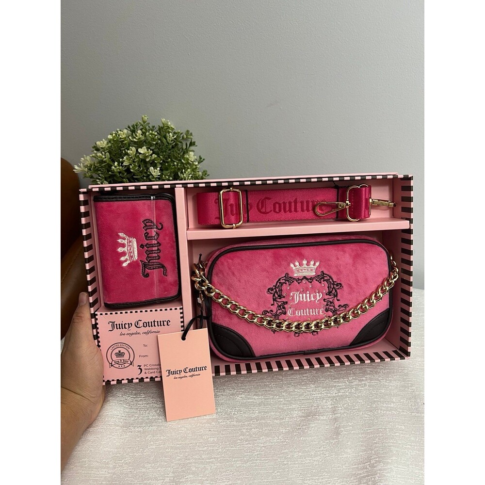 Juicy Couture 3-Piece Crossbody Set in “Free Love” Pink - Camera Bag purse set